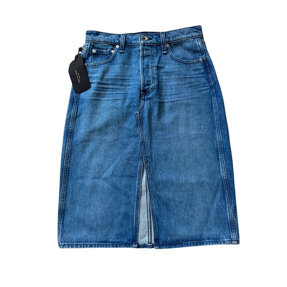 NWT - RAG & BONE Blue Denim Skirt, size 27; Button Fly; POPPY; Vintage High rise